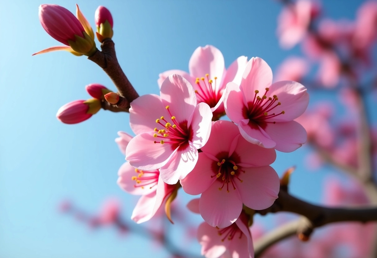 arbre fleurs roses